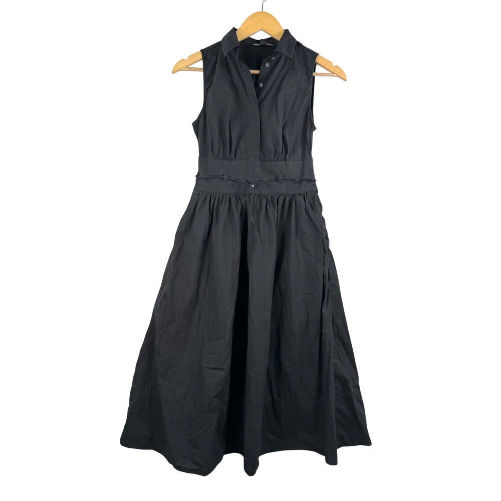 J.Crew Fitted-waist shirt-dress in cotton poplin black preppy money sz 00P‎